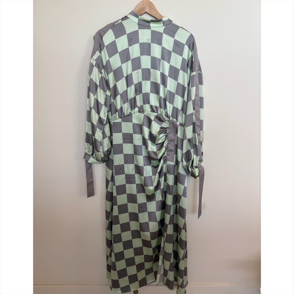 ASOS Design Ruched Satin Checkered Dress